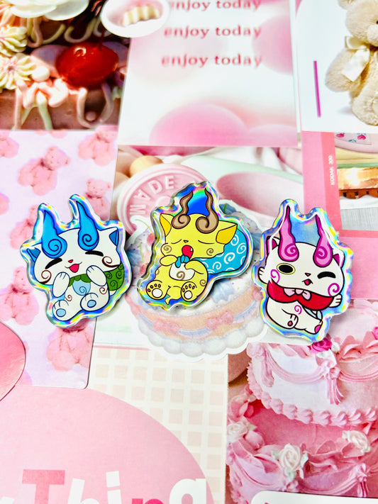 Yokai Watch Inspired Holographic Pins