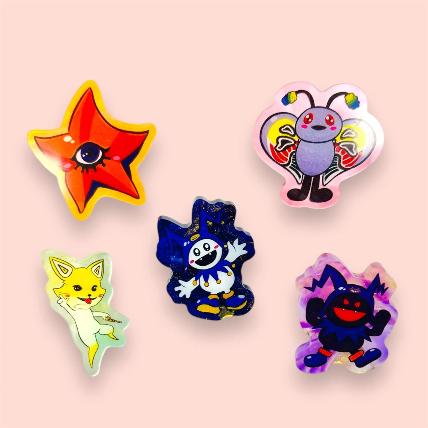 SMT Pins: Jack Frost Pyro Jack Black Frost Mothman Decarabia Chironnupu