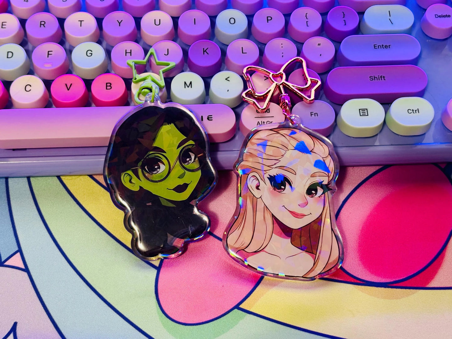 Wicked Anime Styled Elphie and Glinda Keychains